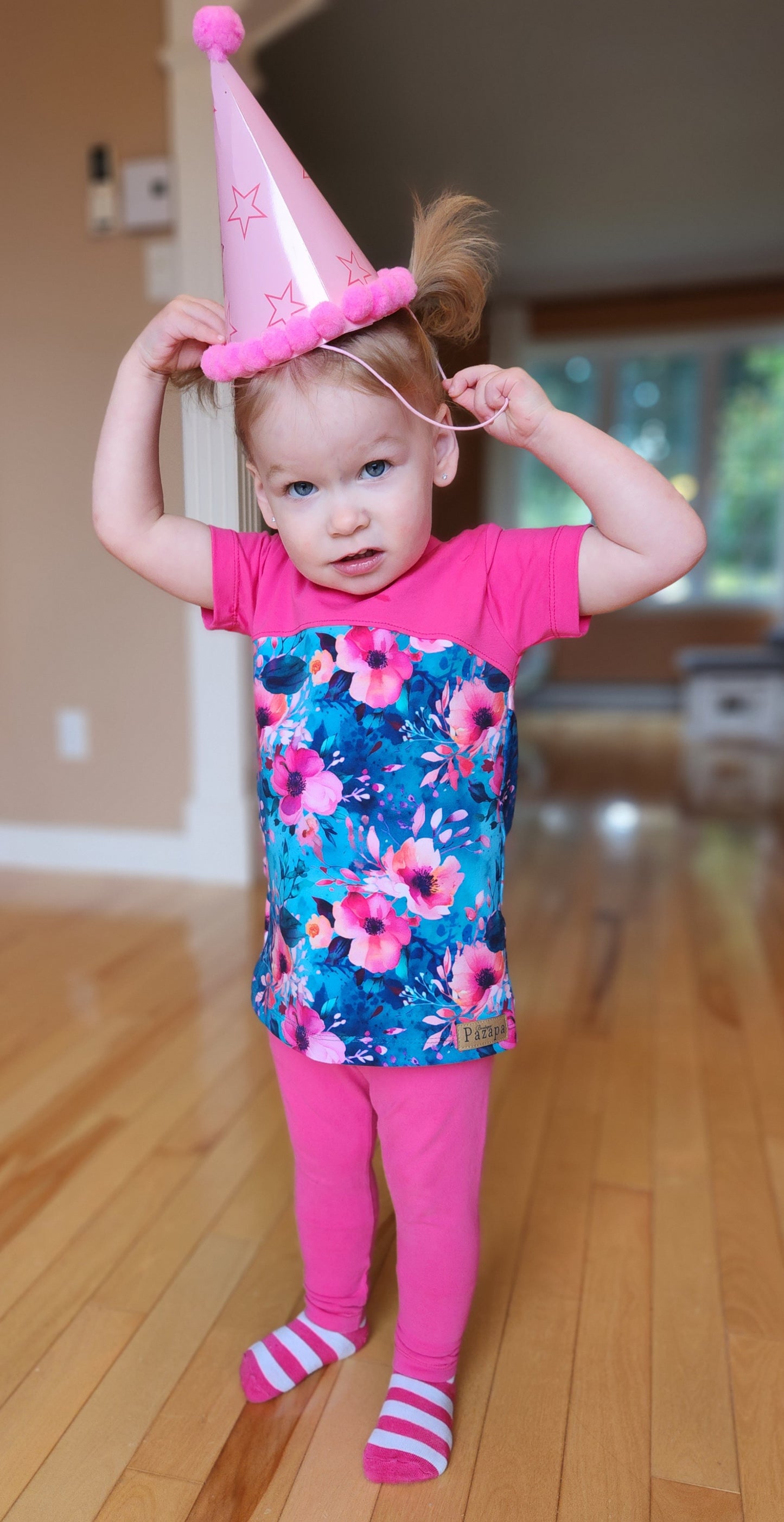 Chandail manches courtes - Fleurs fushia aqua - Fushia