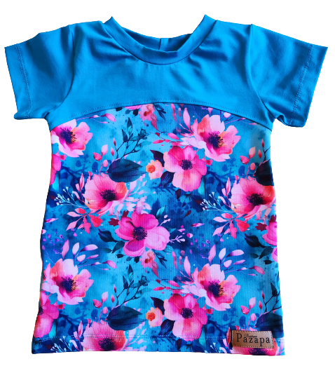 Chandail manches courtes - Fleurs fushia aqua - Aqua