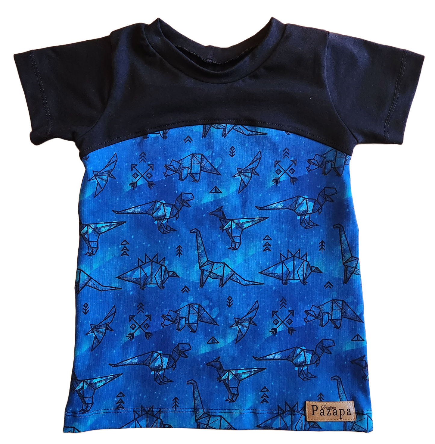 Chandail manches courtes - Dinosaures bleus origami