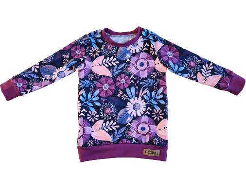 Chandail long - Fleurs mauves - Baie