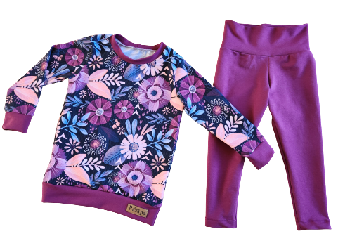 Chandail long - Fleurs mauves - Baie