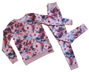 Pyjama - Chandail long et pantalons longs - Fleurs roses éclatantes et papillons
