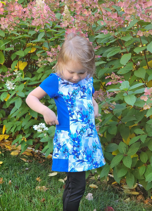 Robe tunique avec poches - Fleurs bleues turquoises