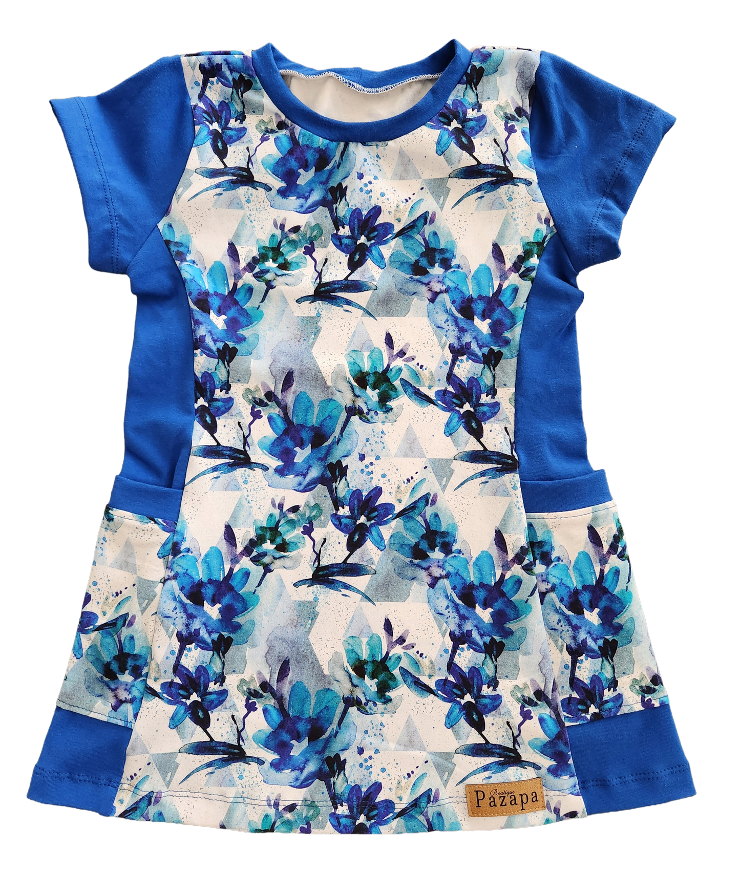Robe tunique avec poches - Fleurs bleues turquoises