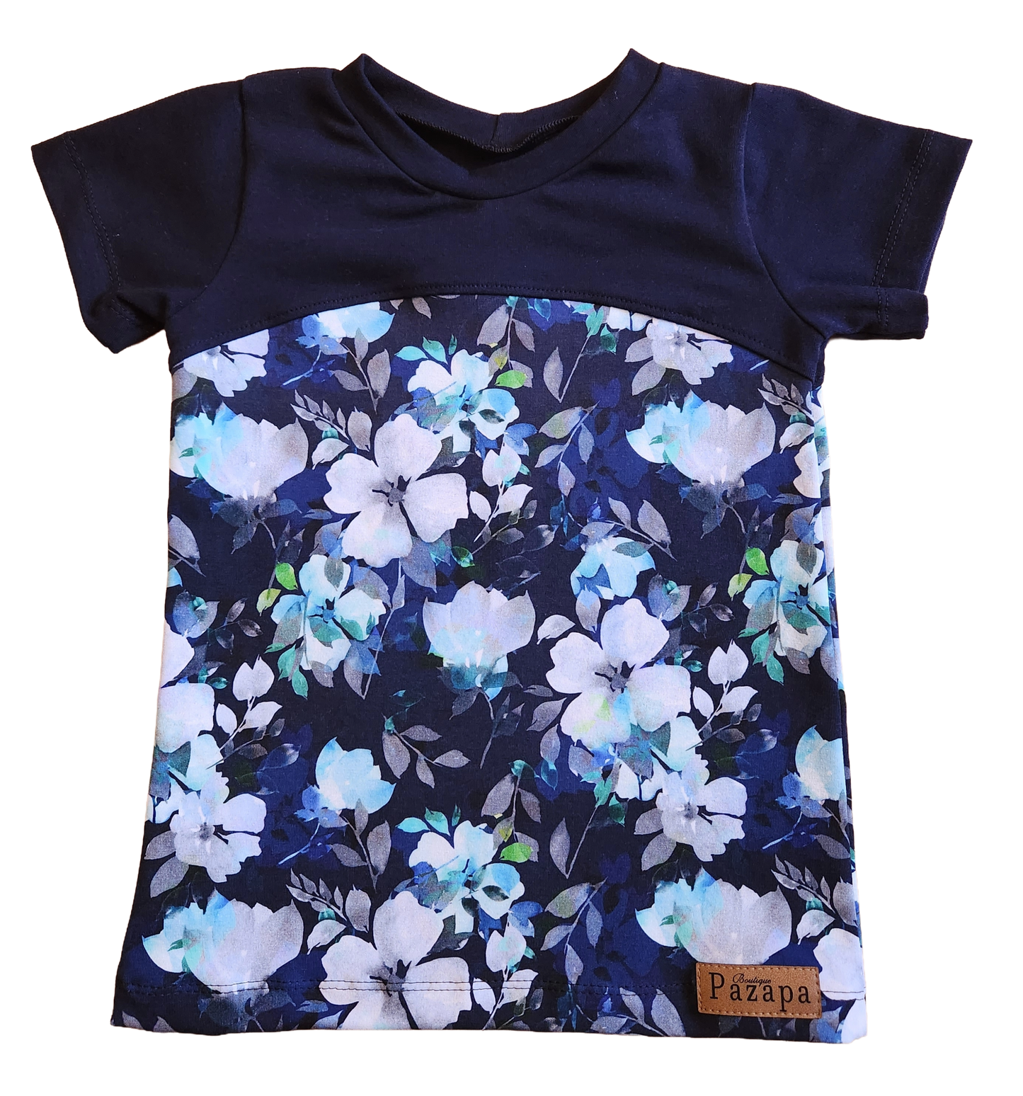 Chandail manches courtes -  Fleurs bleu marine