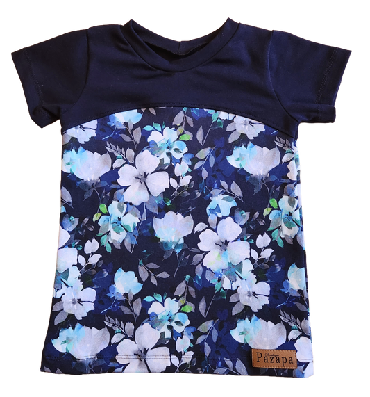 Chandail manches courtes -  Fleurs bleu marine