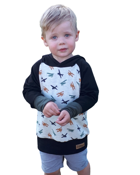 Hoodie - Avions noirs, kakis et rouilles