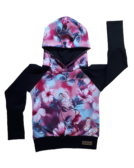 Hoodie - Fleurs roses éclatantes et papillons