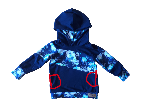 Hoodie diagonal avec poches -  Fleurs bleu marine