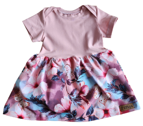 Robe épaules croisées - Fleurs roses éclatantes et papillons